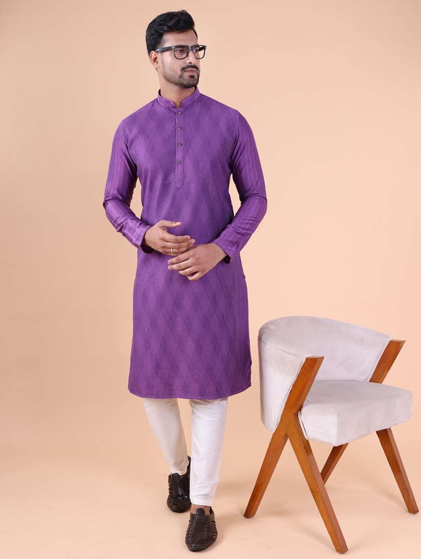 men mandarin neck kurta pyjama ethnic wear set