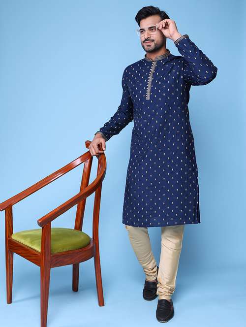 men mandarin neck kurta pyjama ethnic wear set - 22075973 - Standard Image - 0