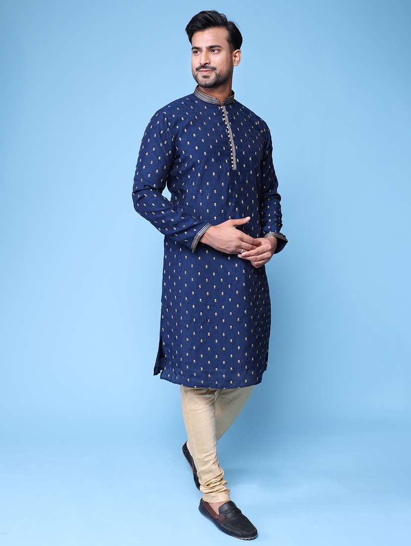 men mandarin neck kurta pyjama ethnic wear set - 22075973 - Standard Image - 3