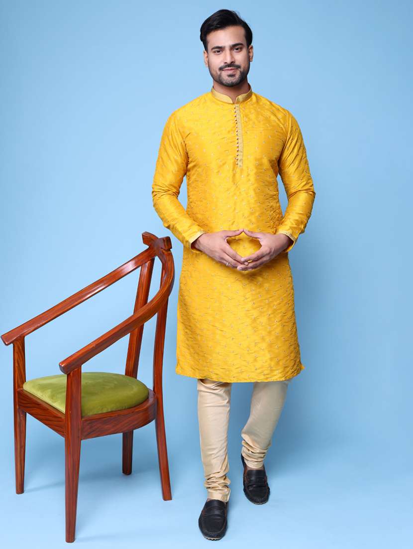 men mandarin neck kurta pyjama ethnic wear set