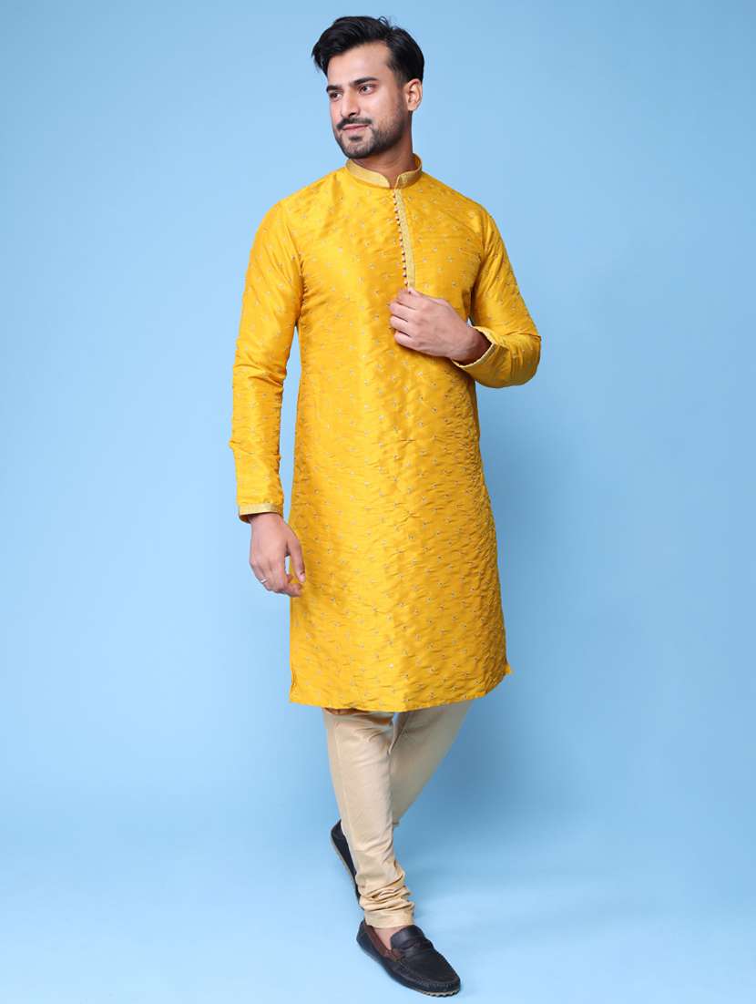 men mandarin neck kurta pyjama ethnic wear set - 22075974 - Standard Image - 3