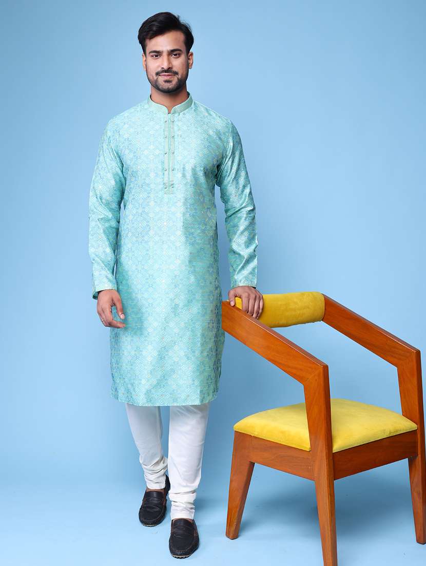 men mandarin neck kurta pyjama ethnic wear set