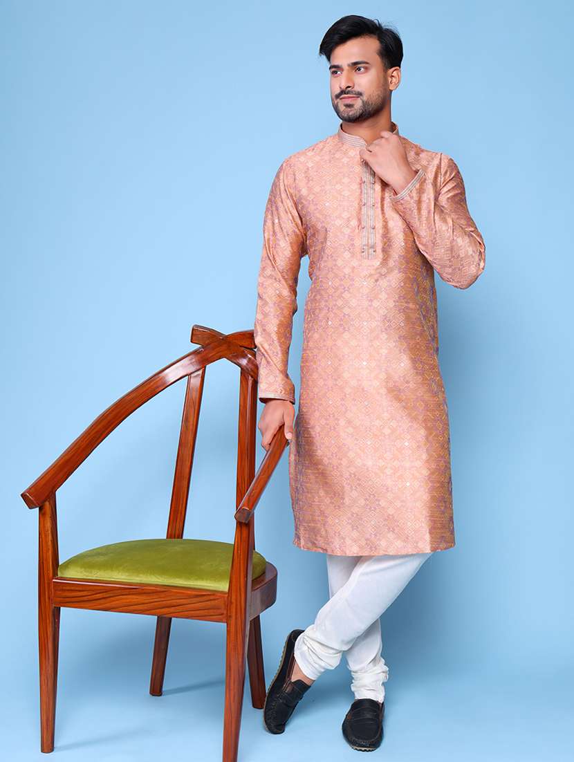 men mandarin neck kurta pyjama ethnic wear set