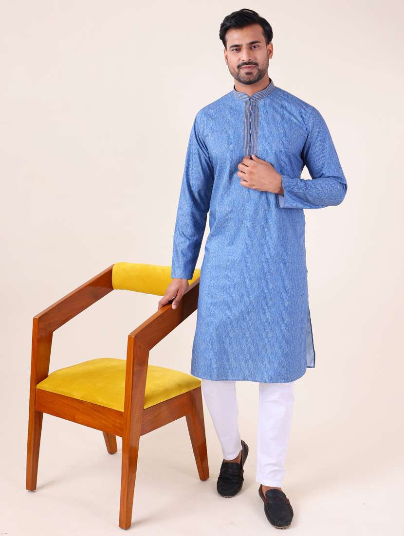 men mandarin neck kurta pyjama ethnic wear set