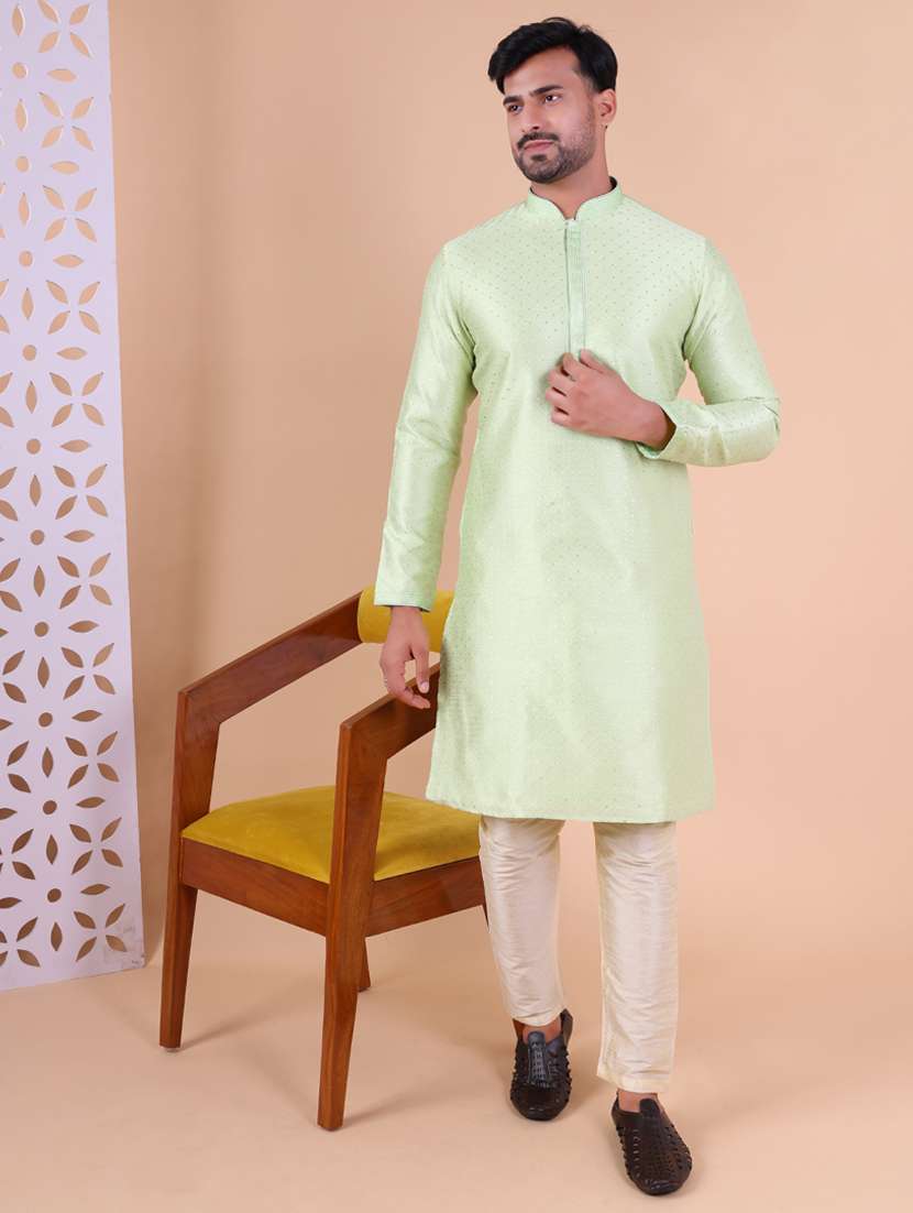 men mandarin neck kurta pyjama ethnic wear set