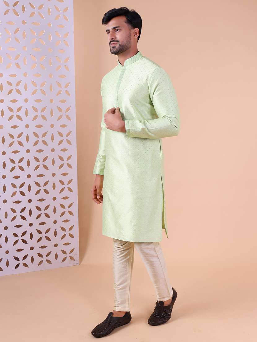 men mandarin neck kurta pyjama ethnic wear set - 22075988 - Standard Image - 3