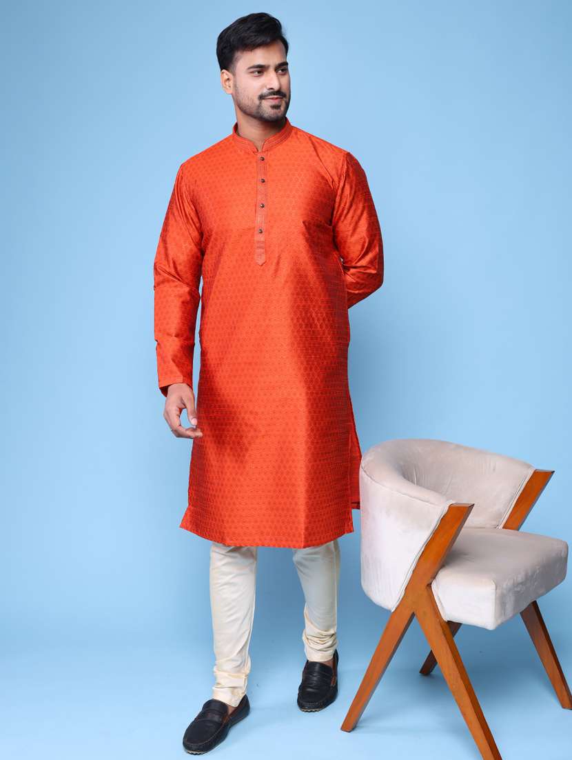 men mandarin neck kurta pyjama ethnic wear set