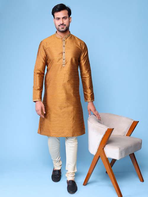 men mandarin neck kurta pyjama ethnic wear set - 22075998 - Standard Image - 0