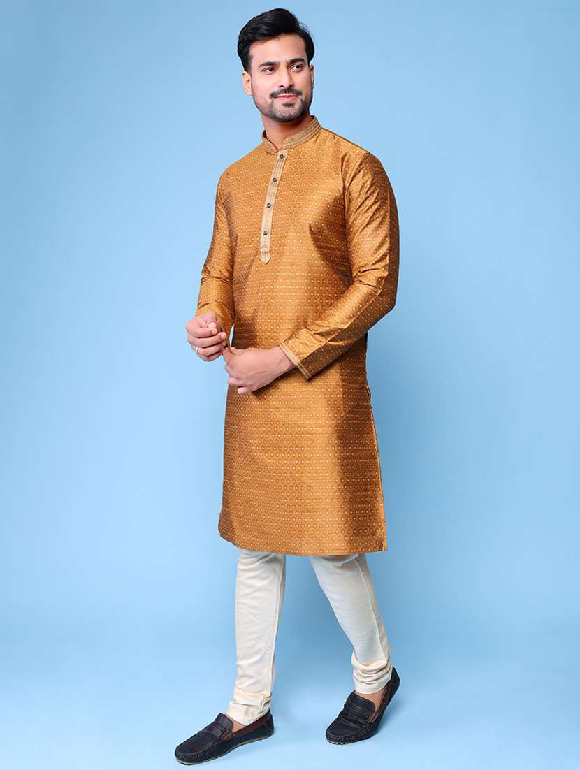 men mandarin neck kurta pyjama ethnic wear set - 22075998 - Standard Image - 3