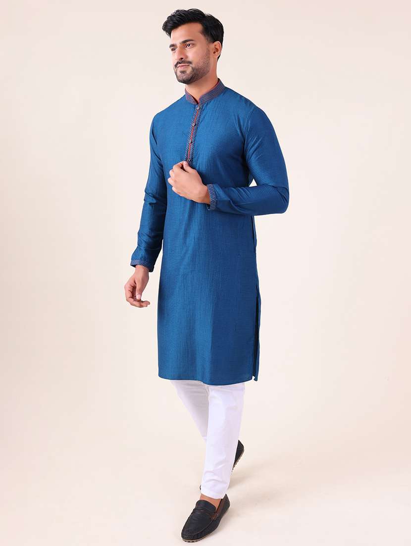 men mandarin neck kurta pyjama ethnic wear set - 22076000 - Standard Image - 3