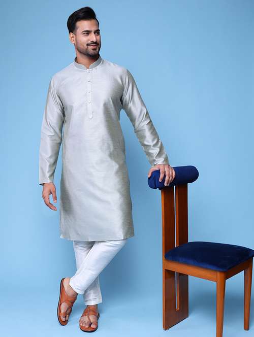 men mandarin neck kurta pyjama ethnic wear set - 22076005 - Standard Image - 0