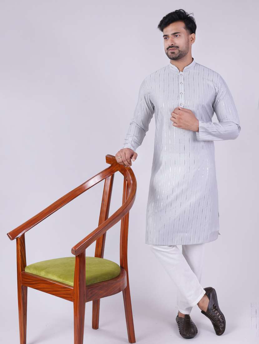 men mandarin neck kurta pyjama ethnic wear set