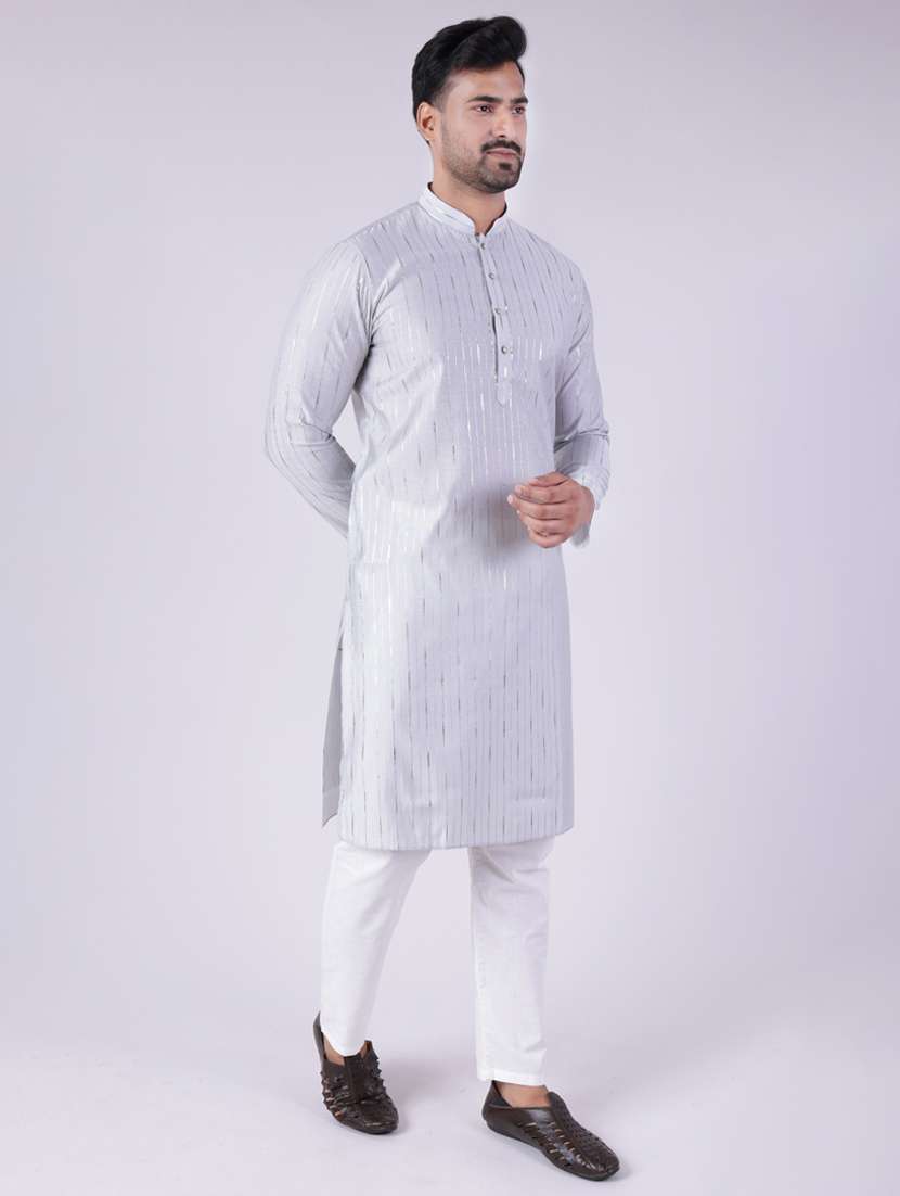 men mandarin neck kurta pyjama ethnic wear set - 22076006 - Standard Image - 3