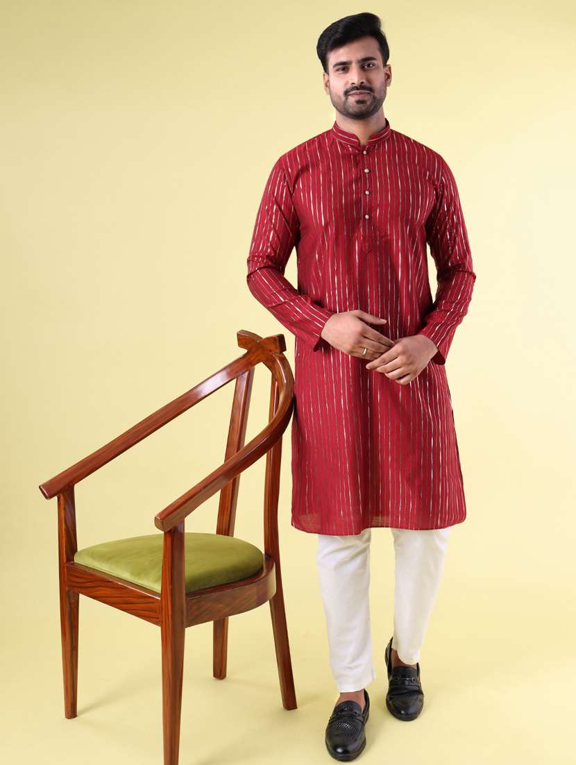 men mandarin neck kurta pyjama ethnic wear set - 22076007 -  Zoom Image - 0