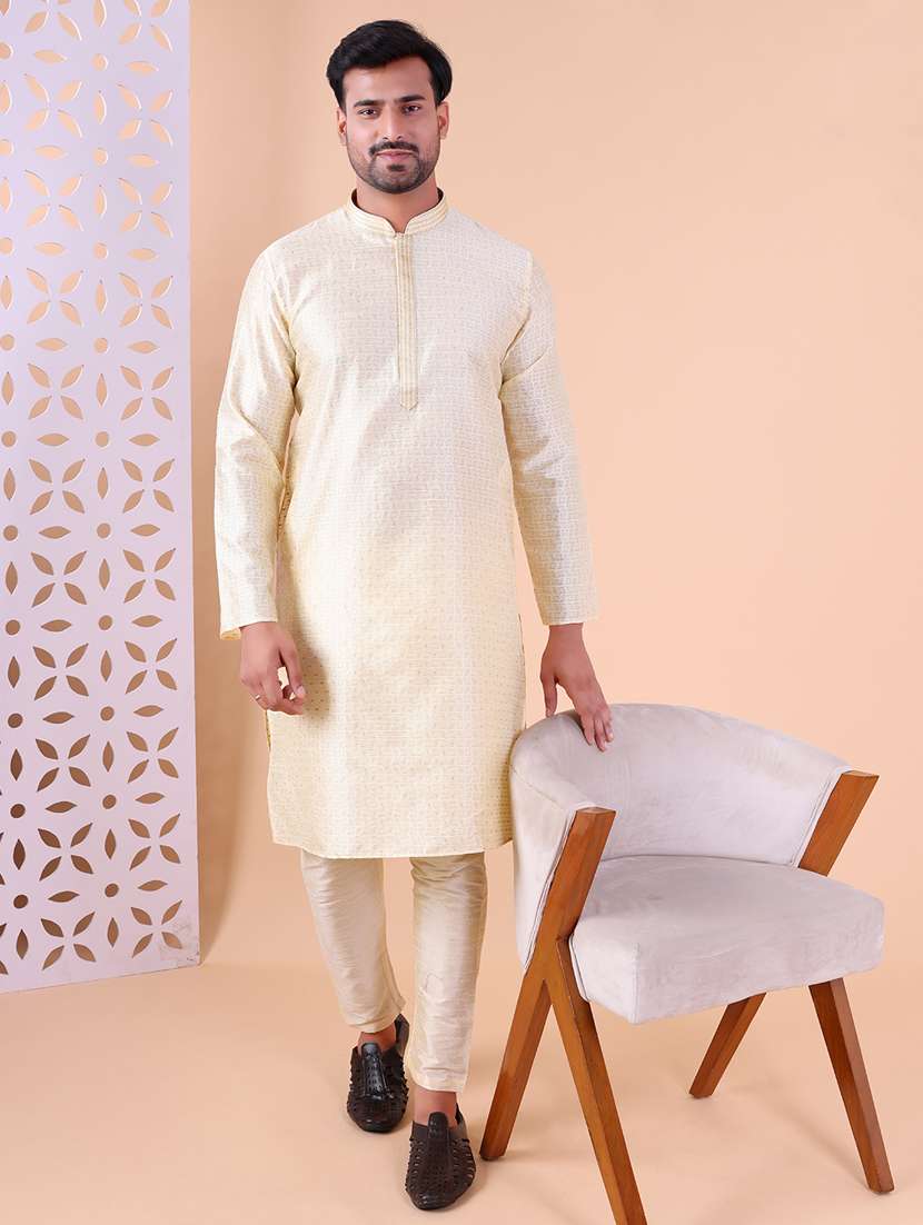 men mandarin neck kurta pyjama ethnic wear set - 22076009 -  Zoom Image - 0