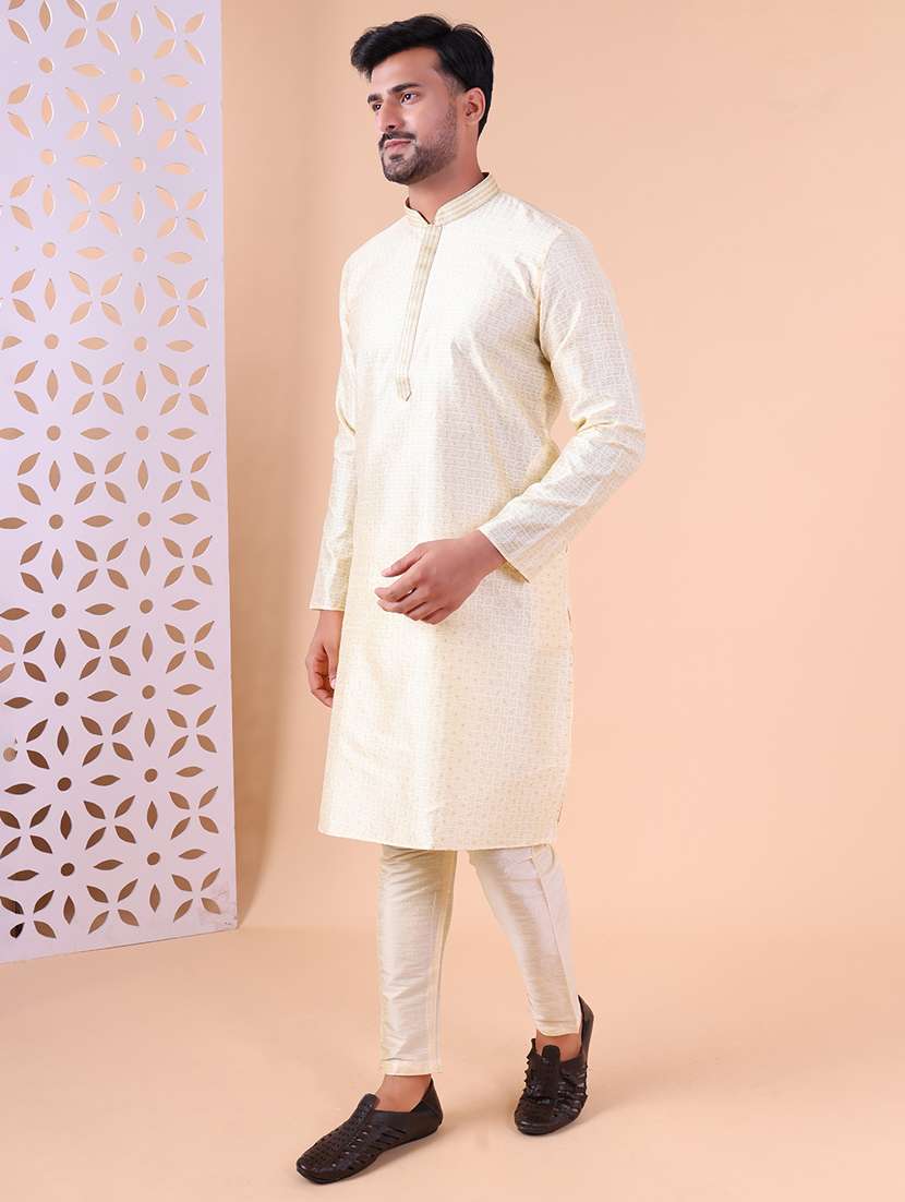 men mandarin neck kurta pyjama ethnic wear set - 22076009 - Standard Image - 3