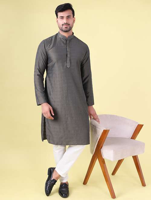 men mandarin neck kurta pyjama ethnic wear set - 22076010 - Standard Image - 0