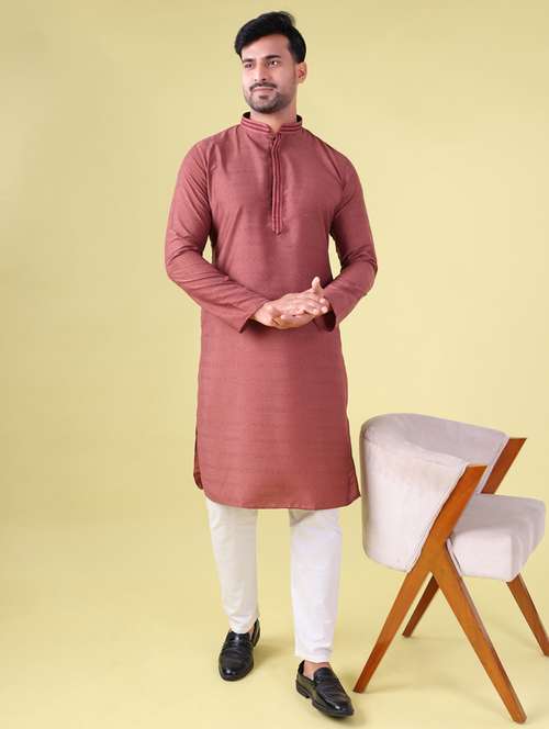 men mandarin neck kurta pyjama ethnic wear set - 22076011 - Standard Image - 0