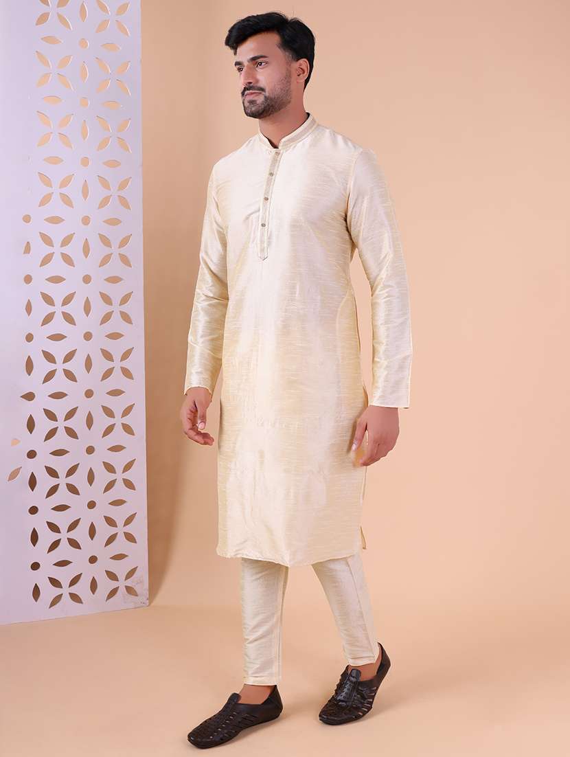 men mandarin neck kurta pyjama ethnic wear set - 22076012 - Standard Image - 3