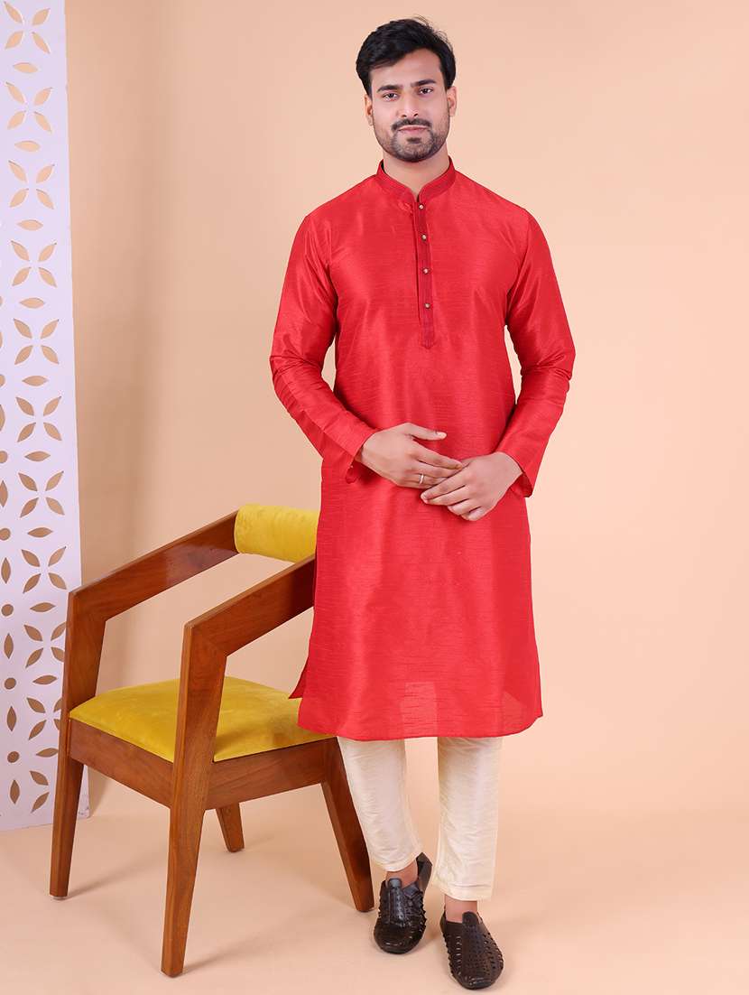 men mandarin neck kurta pyjama ethnic wear set - 22076013 - Zoom Image - 0