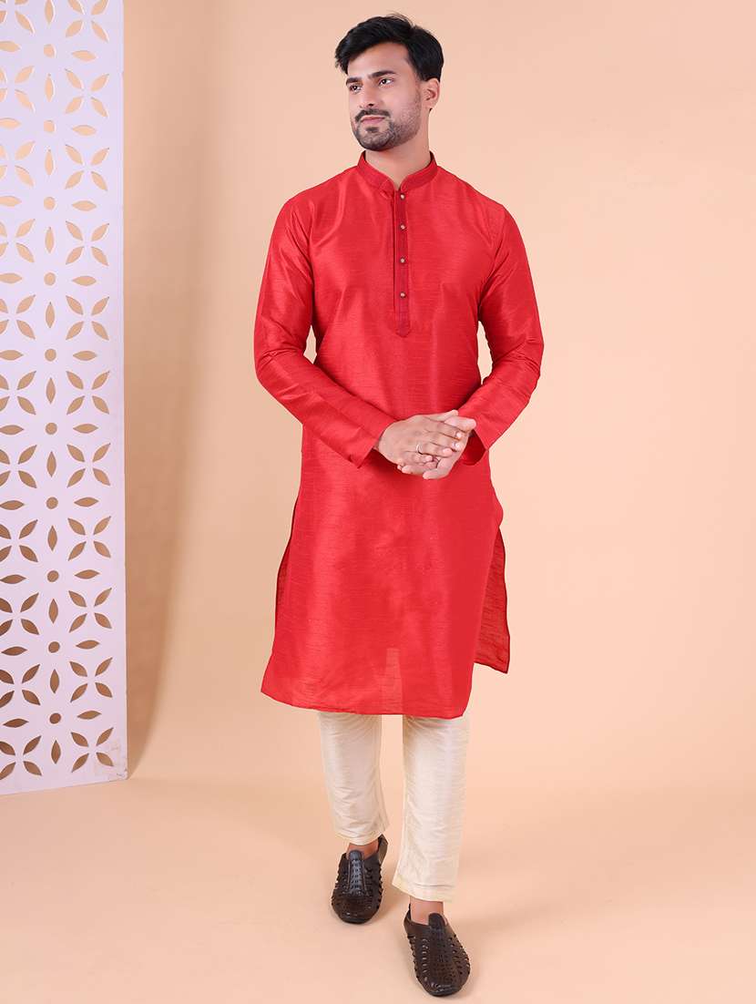 men mandarin neck kurta pyjama ethnic wear set - 22076013 - Standard Image - 3