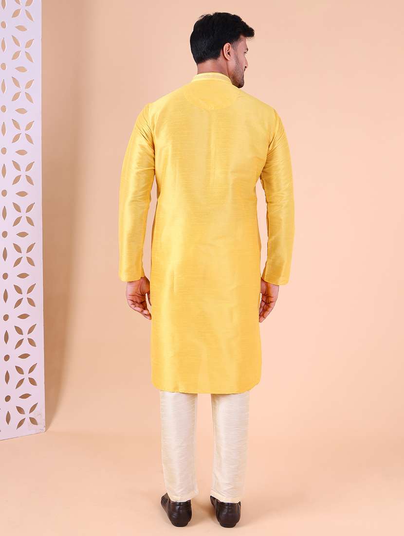 men mandarin neck kurta pyjama ethnic wear set - 22076014 - Standard Image - 3
