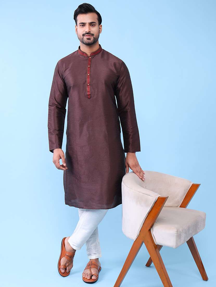 men mandarin neck kurta pyjama ethnic wear set - 22076015 - Zoom Image - 0