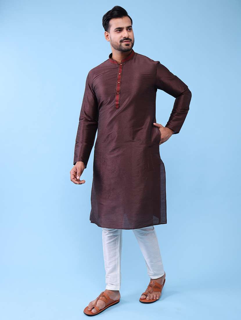 men mandarin neck kurta pyjama ethnic wear set - 22076015 - Standard Image - 3