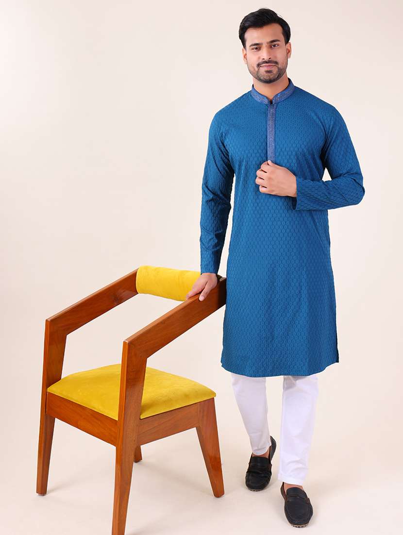 men mandarin neck kurta pyjama ethnic wear set - 22076016 -  Zoom Image - 0