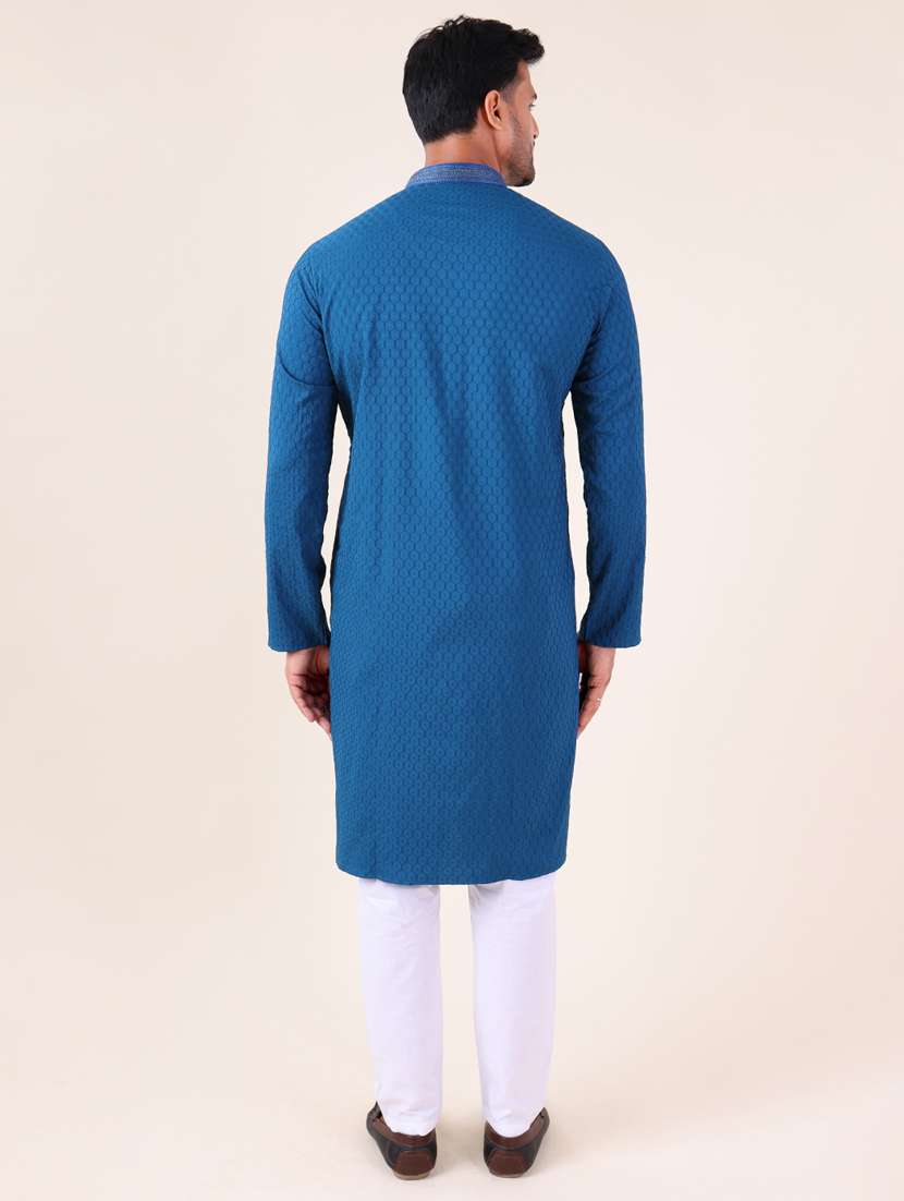 men mandarin neck kurta pyjama ethnic wear set - 22076016 - Standard Image - 3