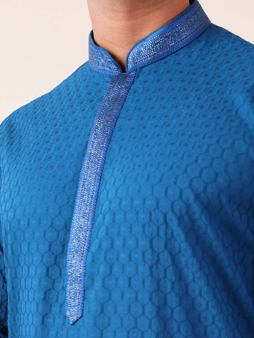 men mandarin neck kurta pyjama ethnic wear set - 22076016 - Standard Image - 5