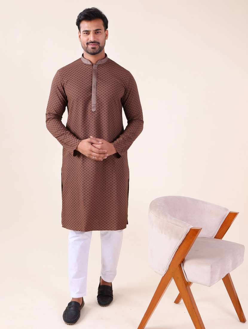 men mandarin neck kurta pyjama ethnic wear set - 22076017 - Zoom Image - 0