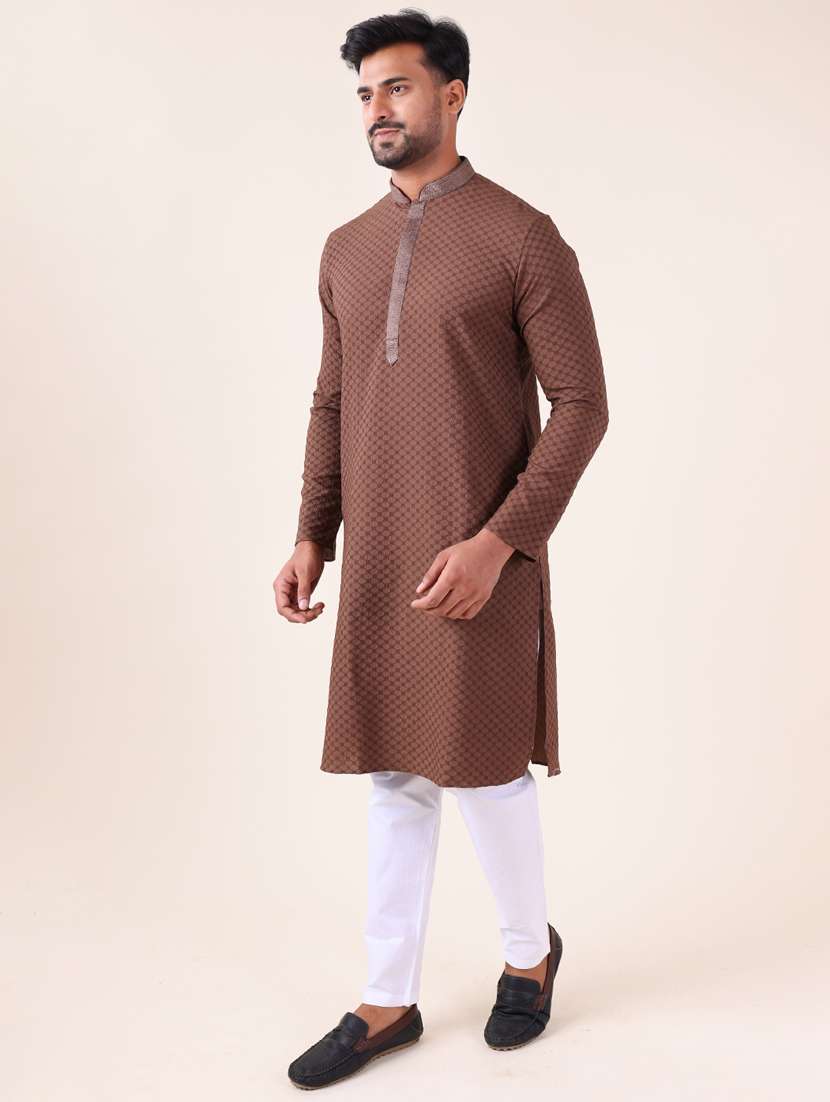 men mandarin neck kurta pyjama ethnic wear set - 22076017 - Standard Image - 3