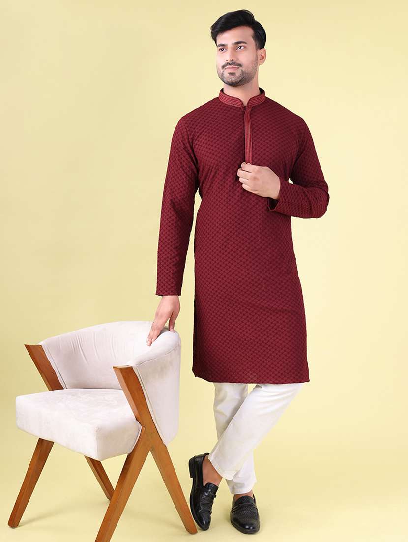 men mandarin neck kurta pyjama ethnic wear set - 22076018 - Zoom Image - 0