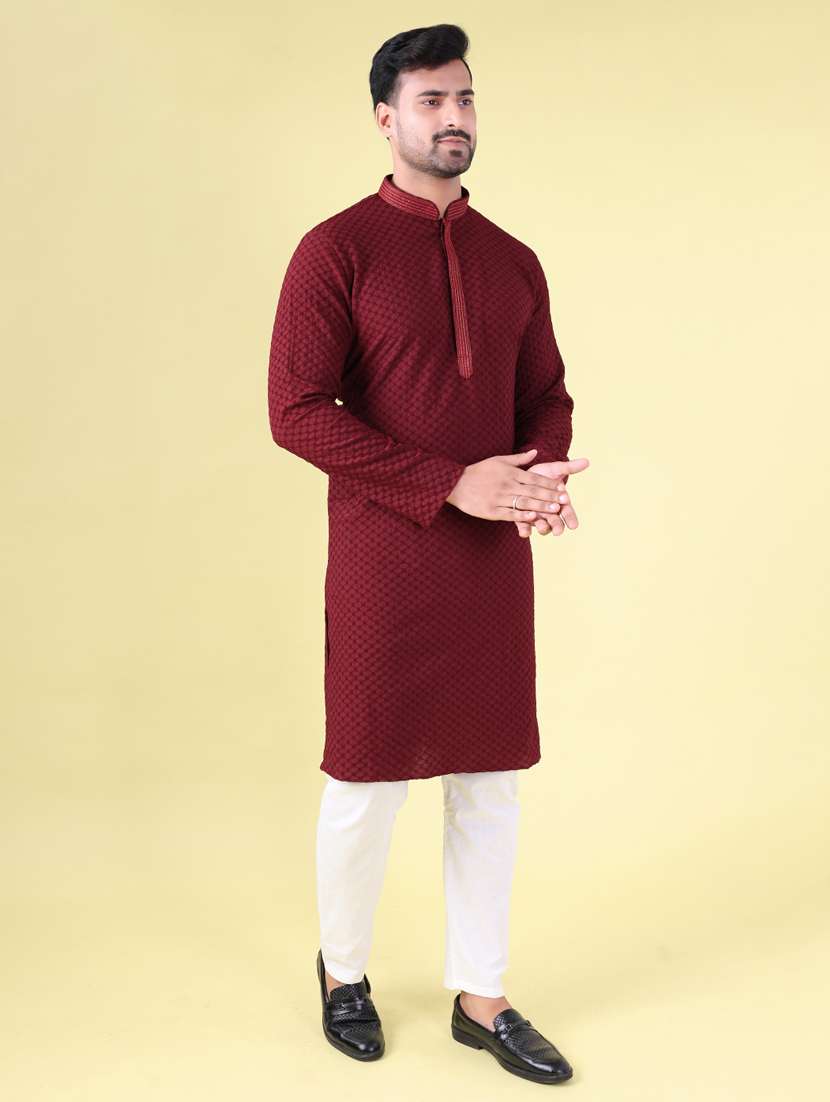 men mandarin neck kurta pyjama ethnic wear set - 22076018 - Standard Image - 3