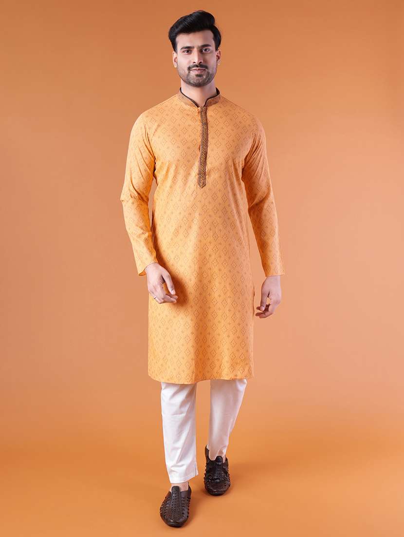 men mandarin neck kurta pyjama ethnic wear set