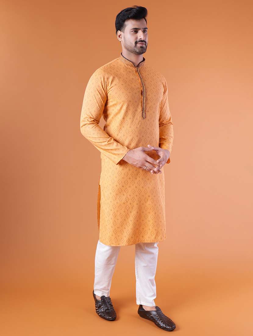 men mandarin neck kurta pyjama ethnic wear set - 22076019 - Standard Image - 3