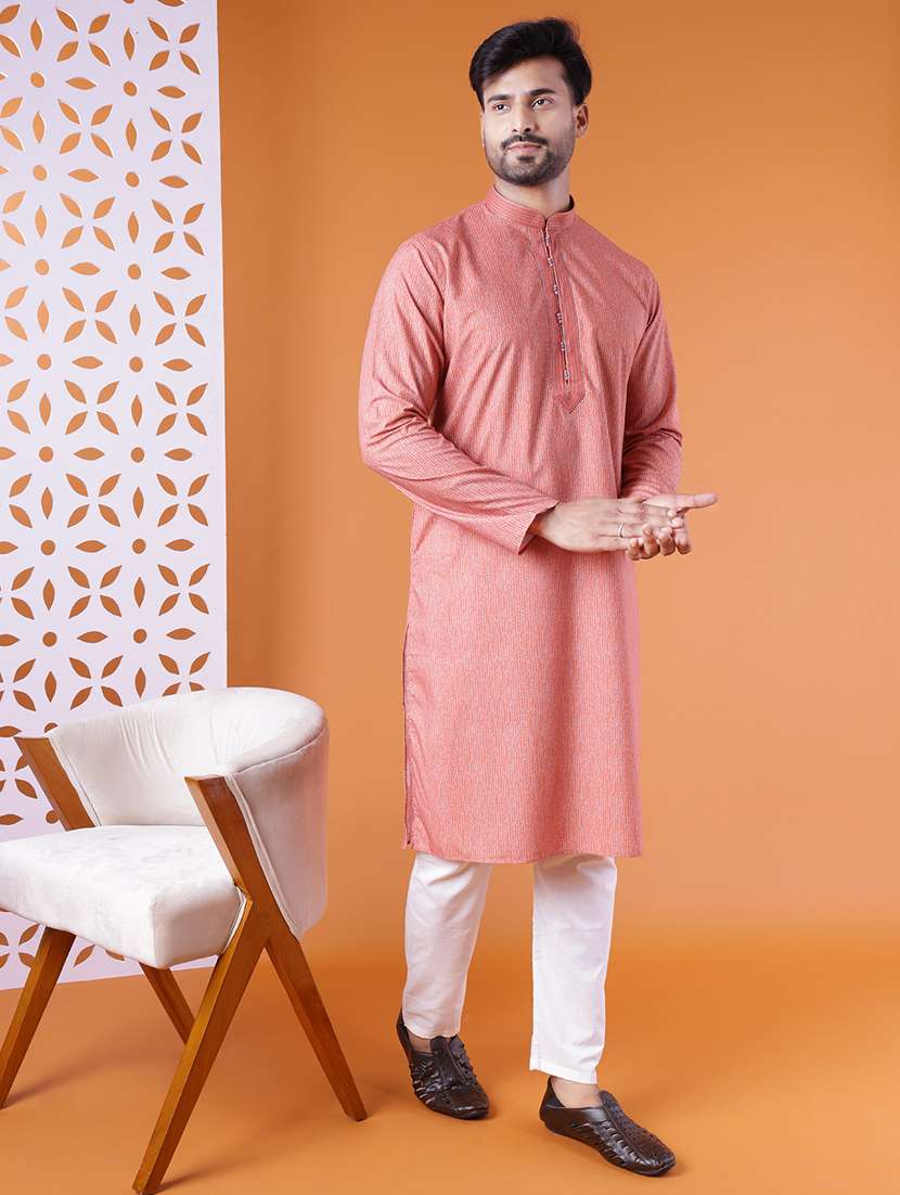 men mandarin neck kurta pyjama ethnic wear set