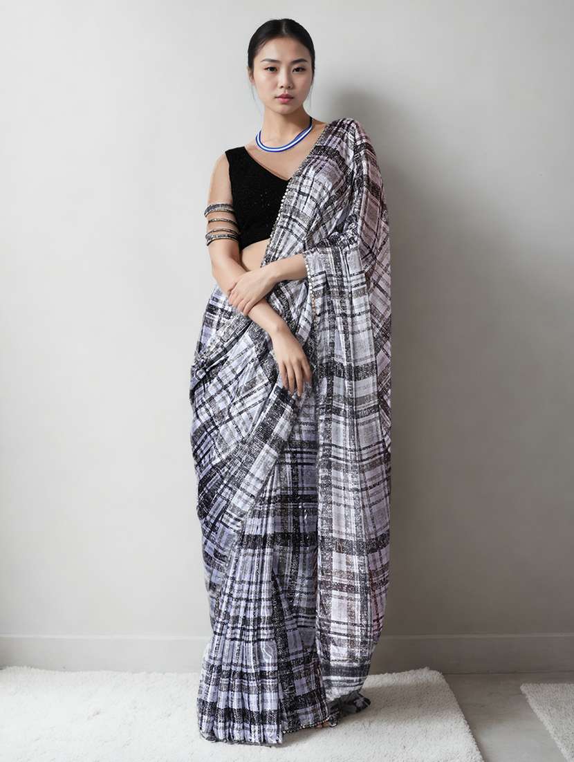 women geometric printed ready to wear saree with blouse - 22076028 -  Zoom Image - 0