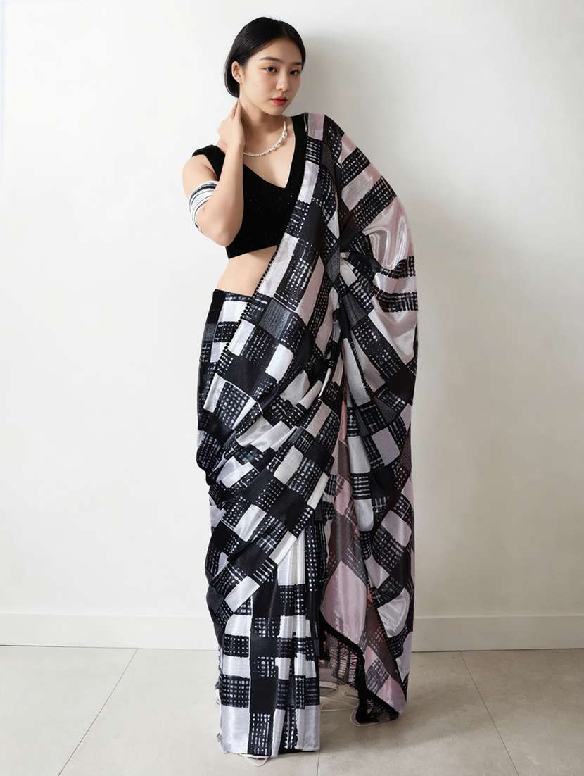 women geometric printed ready to wear saree with blouse - 22076029 -  Zoom Image - 0