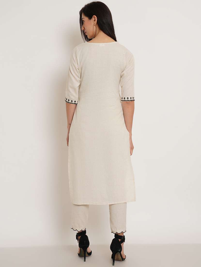 women embroidered three quarter sleeve kurta pant set - 22076292 -  Standard Image - 3