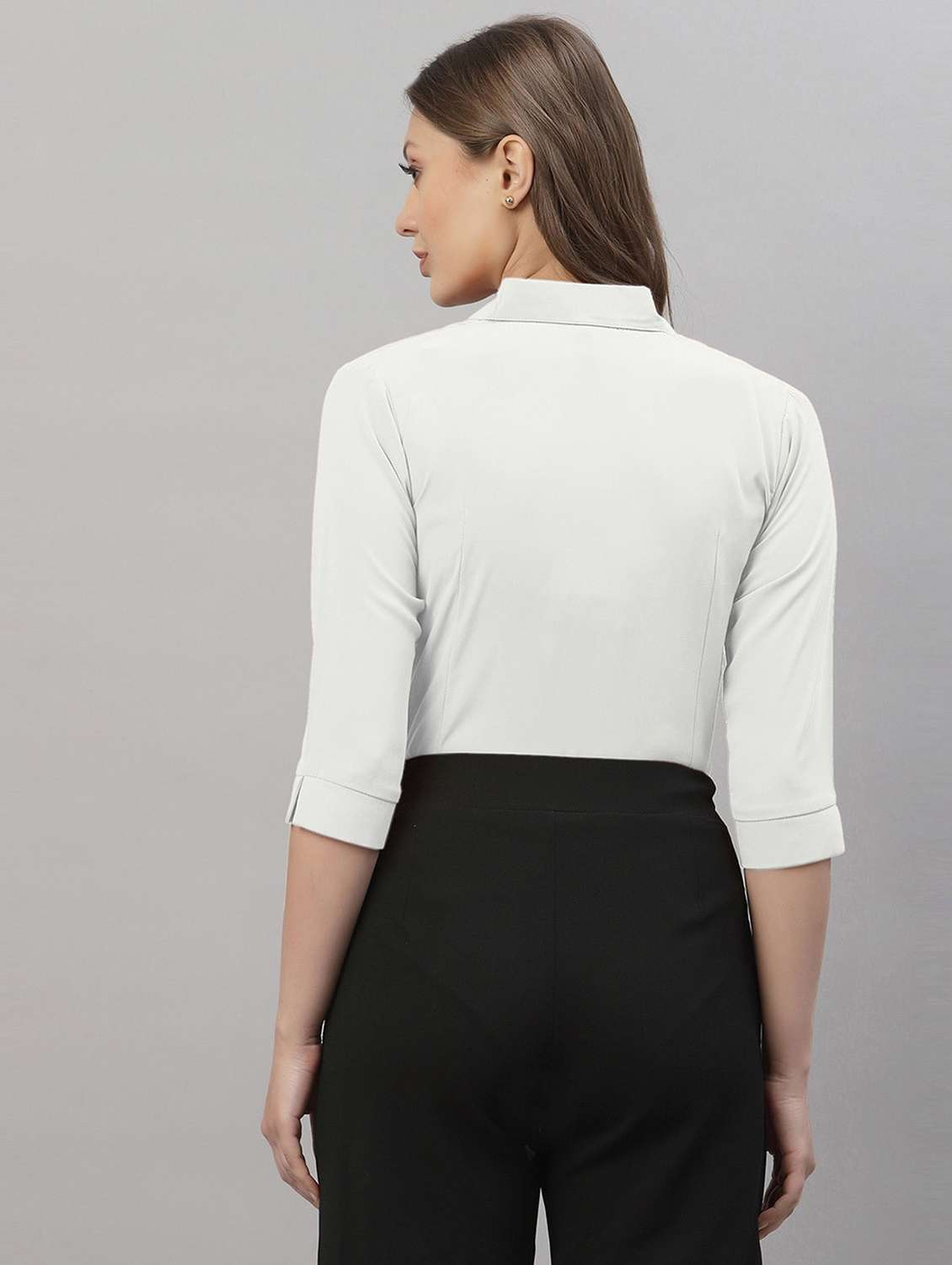 women solid three quarter sleeve collared shirt - 22076294 - Standard Image - 3