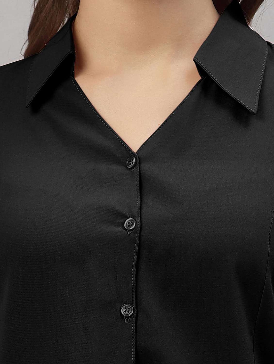 women solid three quarter sleeve collared shirt - 22076295 - Standard Image - 5