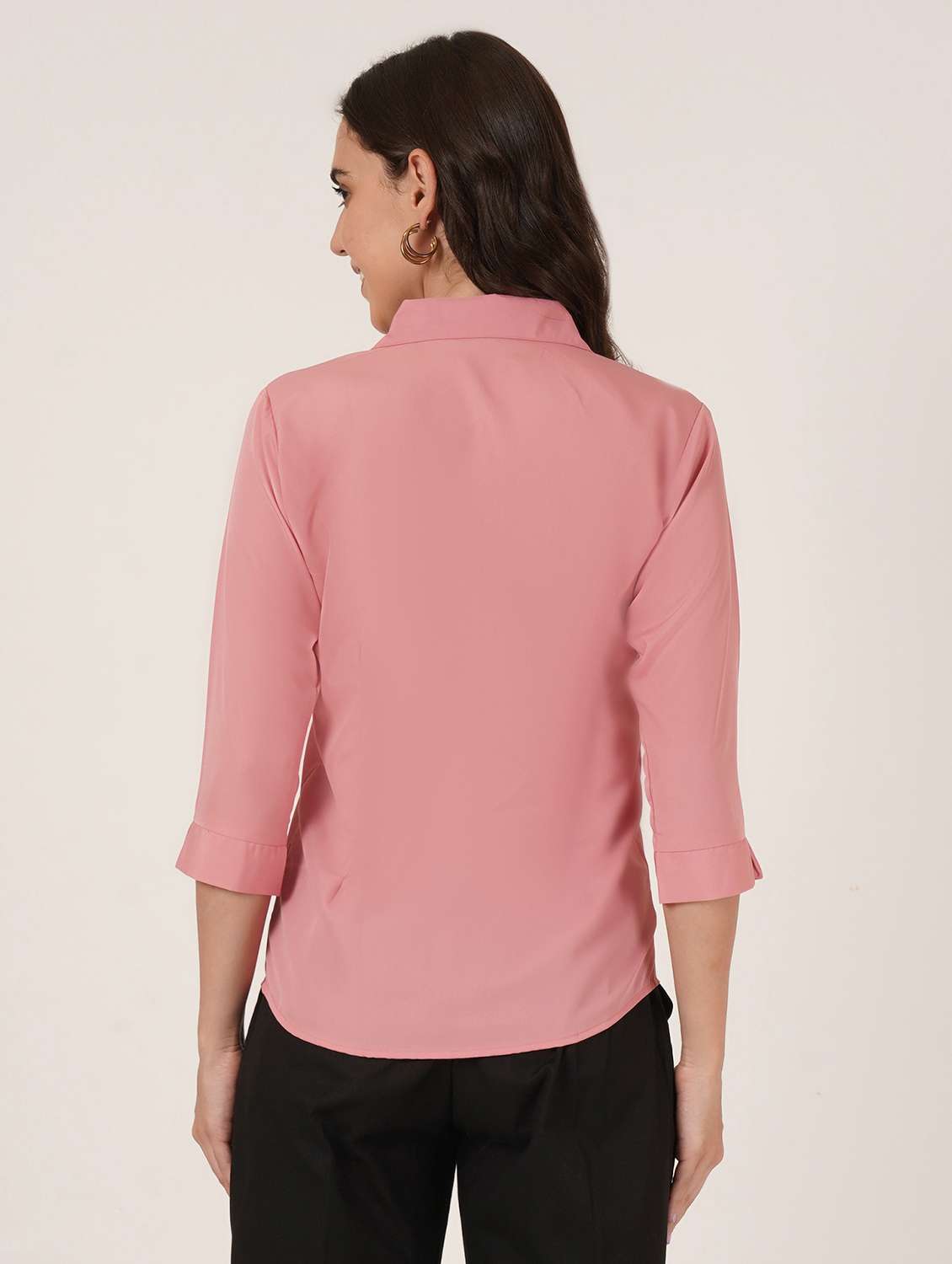 women solid three quarter sleeve collared shirt - 22076300 - Standard Image - 3