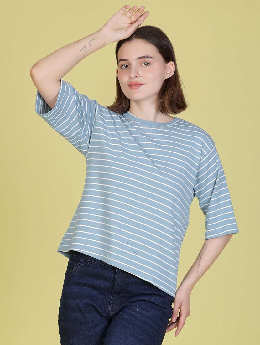 women striped short sleeve regular fit t-shirt - 22076314 -  Standard Image - 3