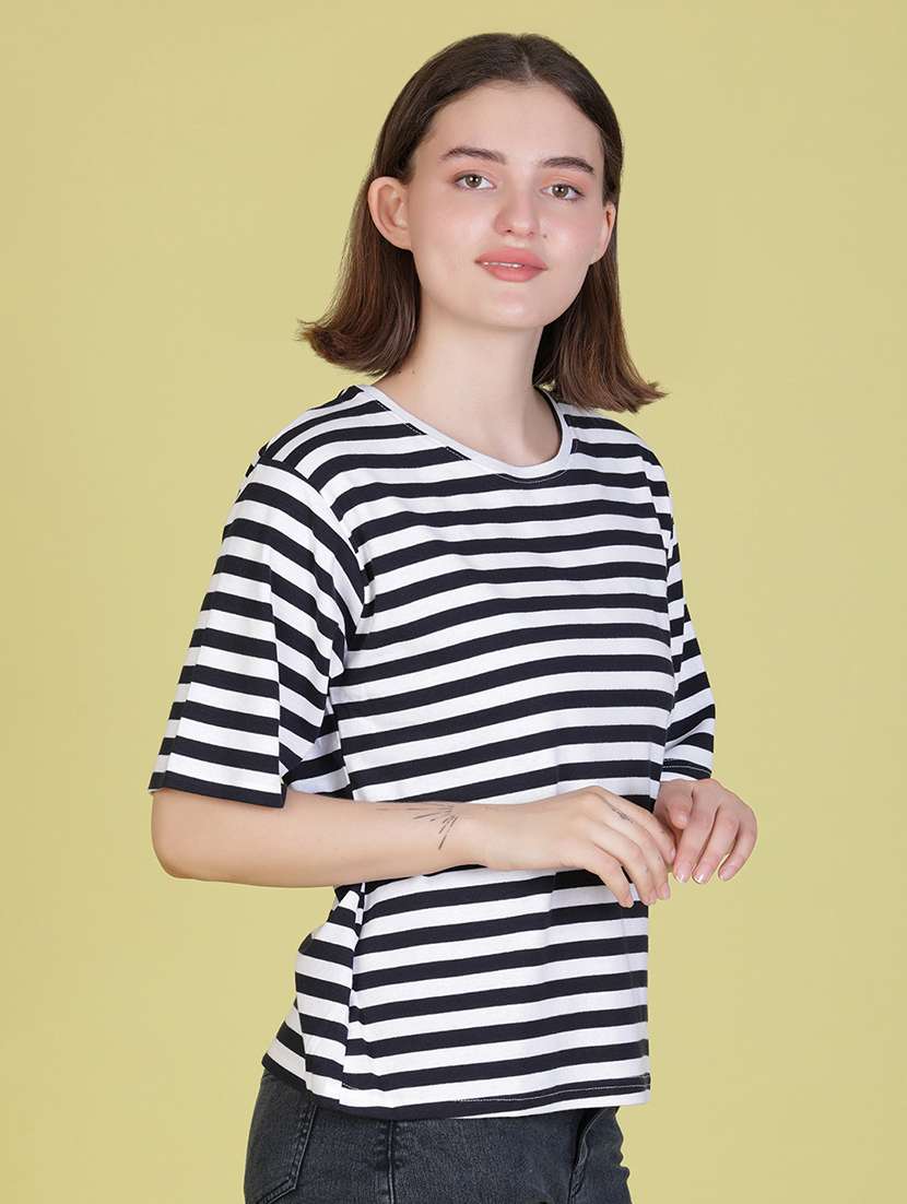 women striped short sleeve regular fit t-shirt - 22076315 -  Standard Image - 3