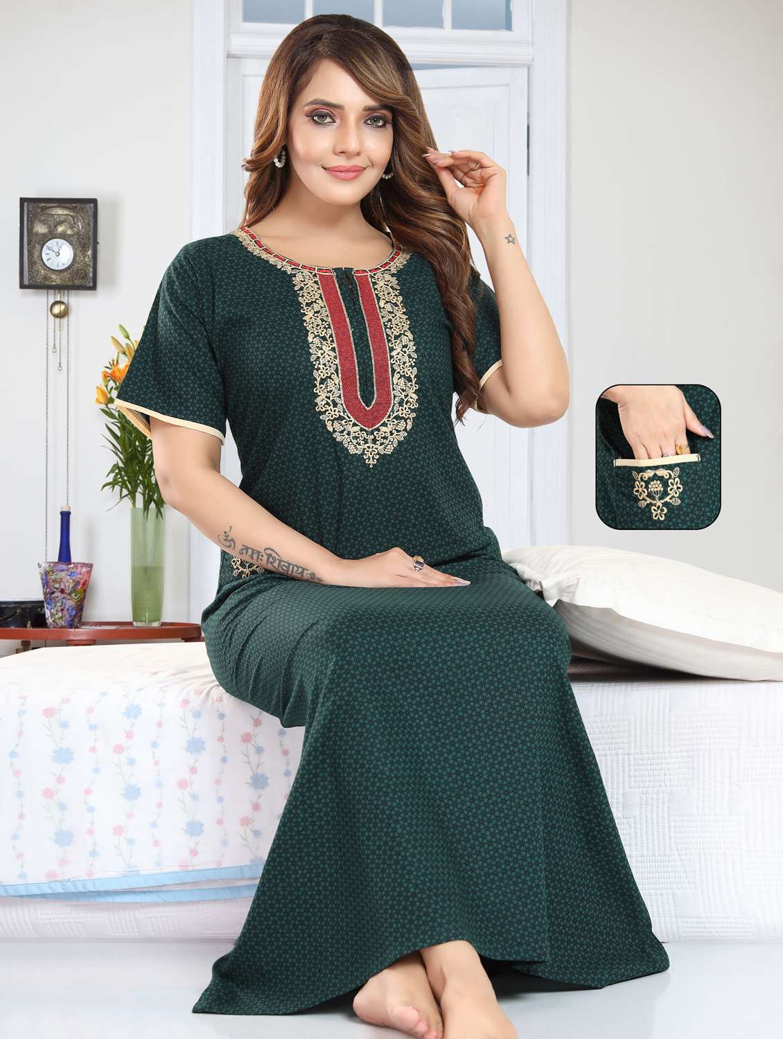 women printed short sleeve nighty