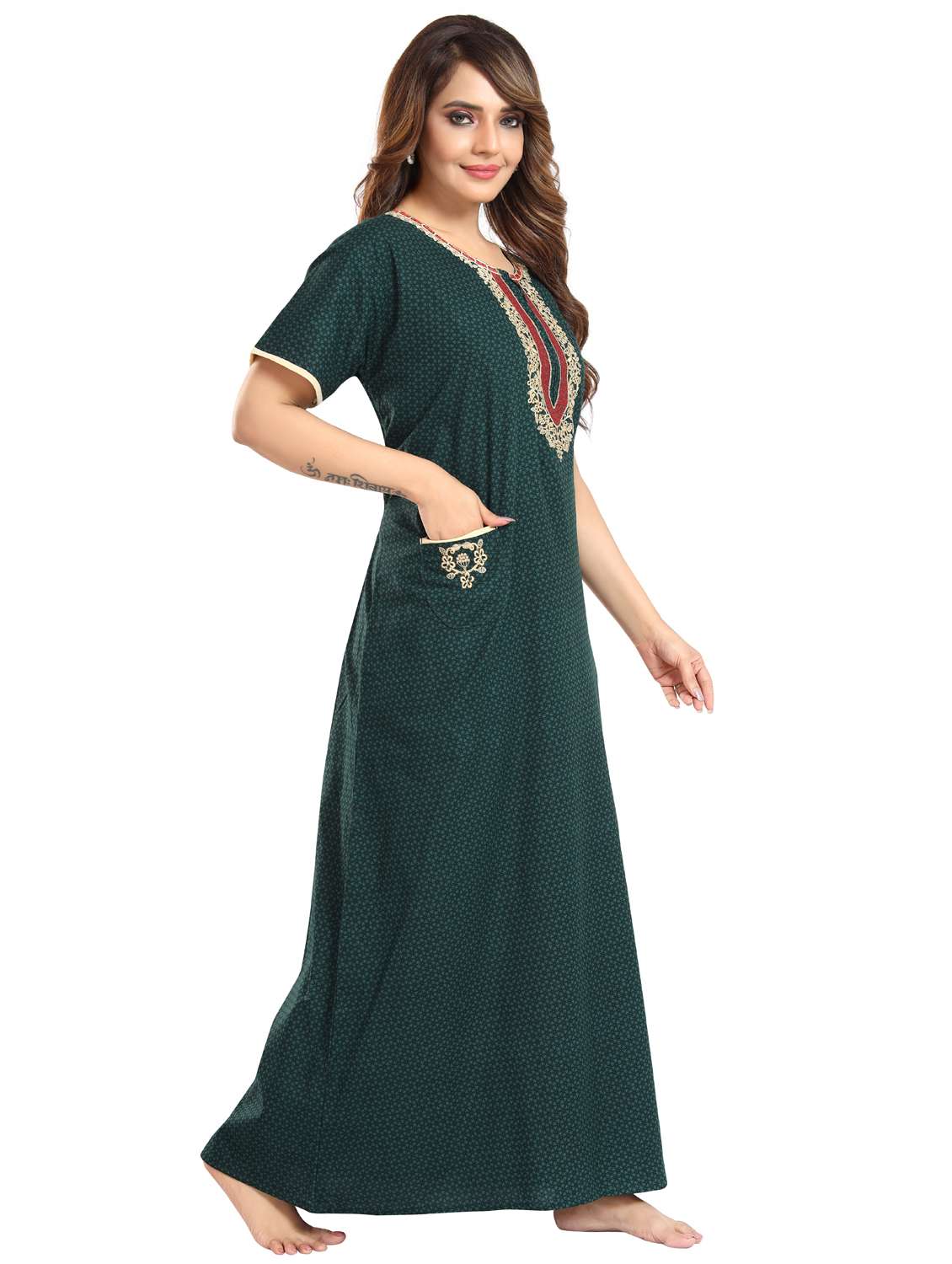 women printed short sleeve nighty - 22076322 -  Standard Image - 3