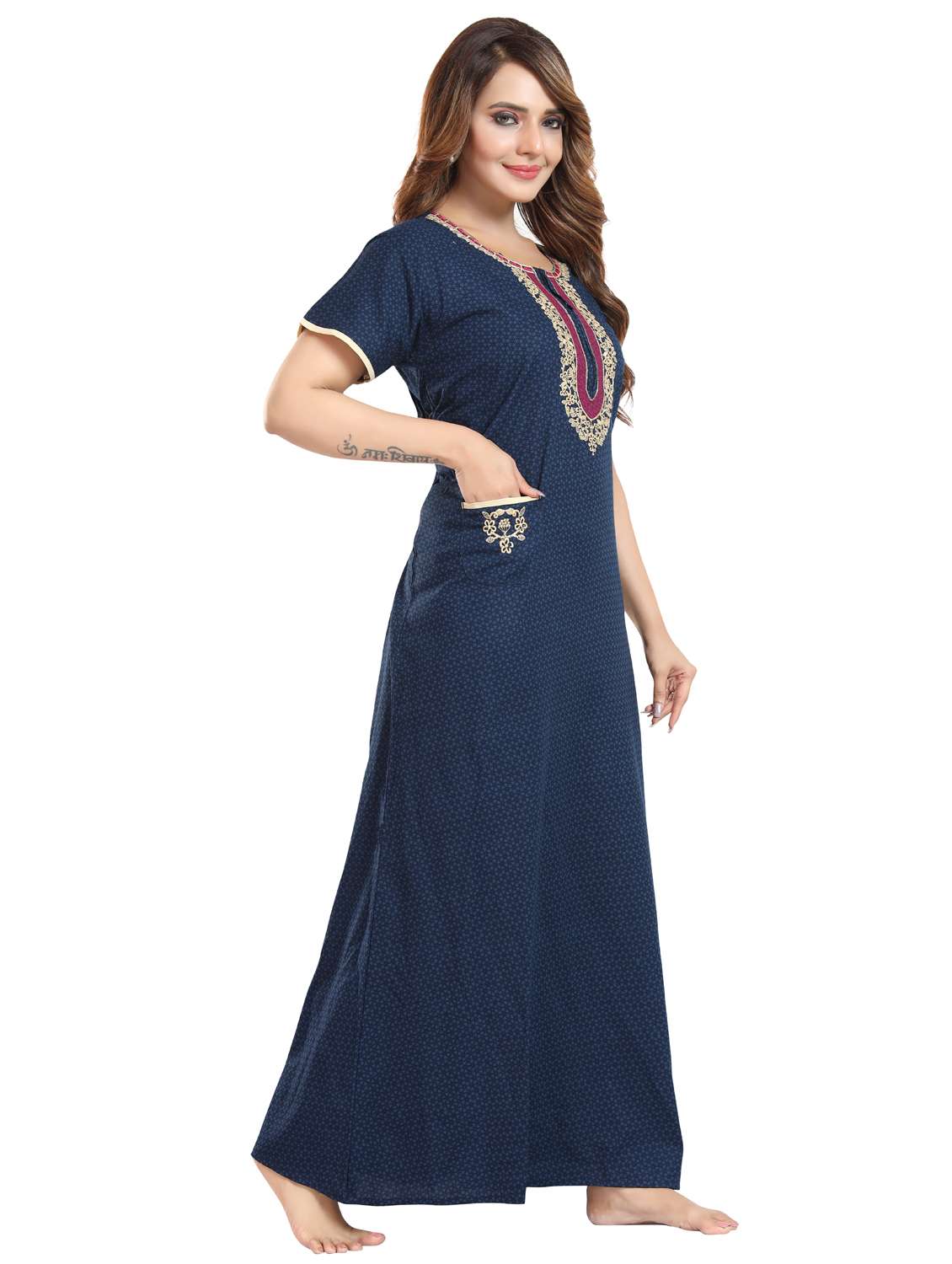 women printed short sleeve nighty - 22076324 -  Standard Image - 3