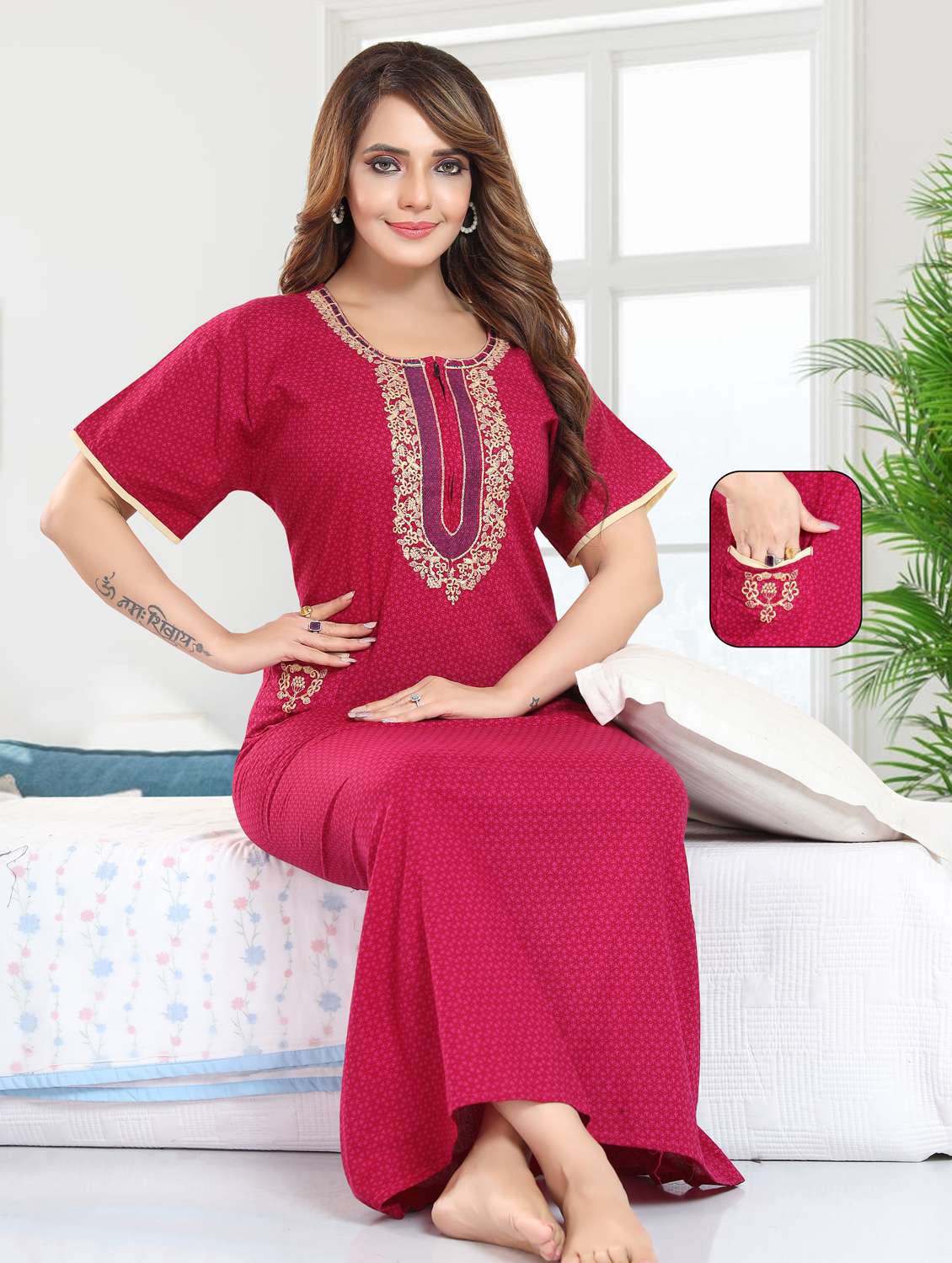 women printed short sleeve nighty